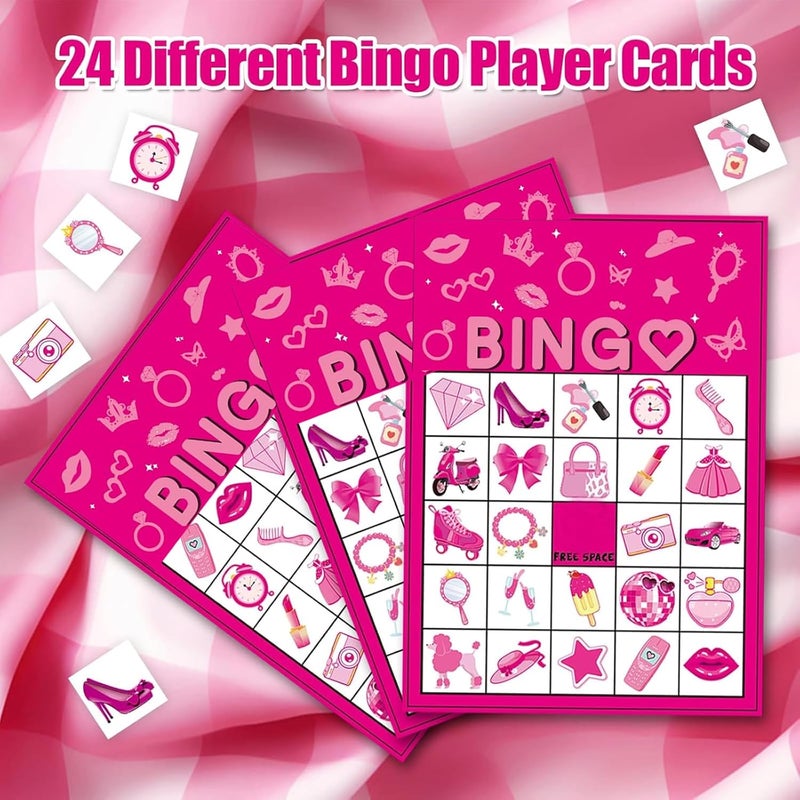 CrazyJan Store Pink Party Bingo Games Hot Pink Birthday Party Game for Adults Girls Birthday Party Favors 24 Players Bingo Cards Party Game for Family Holiday Gatherings Party Supplie - Image 4
